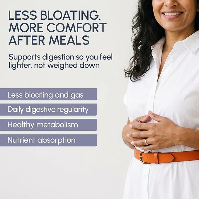Digestive Enzymes for Bloating &amp Gas – Supports Food Breakdown &amp Nutrient Absorption – 6 Enzymes + 3 Probiotics – Complete GI Health Supplement - RIGHTmyGUT Daily Digestive Support – 60 Vegan