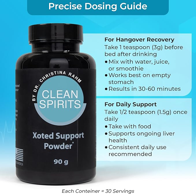 Clean Spirits Xoted Support Powder for Hangover Relief &amp Liver Support | with B Complex Vitamins Magnesium Vitamin E &amp Garlic | 30 Servings 90g