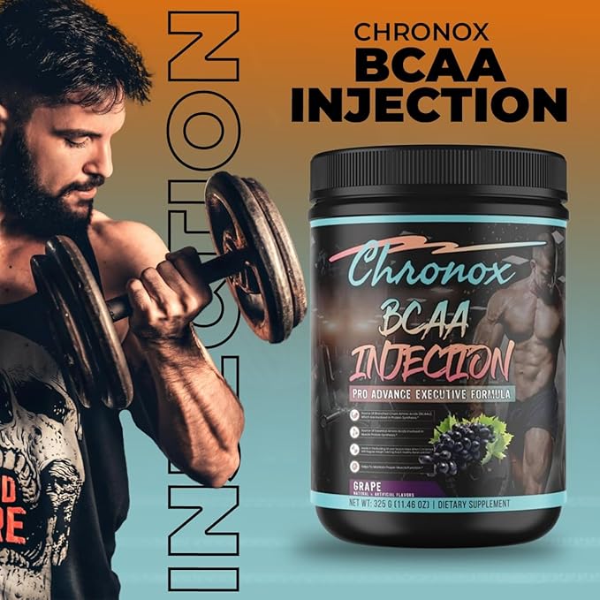Chronox BCAA Amino Acids Energy Powder-Grape Flavor 11.46 OZ-Sugar-Free Pre &amp Post Workout Supplement for Muscle Recovery Hydration Energy and Fitness Performance
