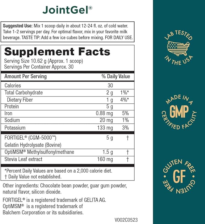 Purity Products JointGel Formula - Collagen Peptides + MSM - Supports Joint Function + Flexibility While Fortifying Joint Cartilage - Dual Action - Daily Powder - 30 Servings (30 Servings Chocolate)