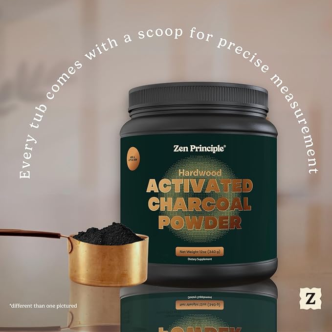 Zen Principle Activated Charcoal Powder only from USA Hardwood Trees. All Natural. Whitens Teeth Rejuvenates Skin and Hair Supports Better Digestion. Free Scoop Included. 12 oz.