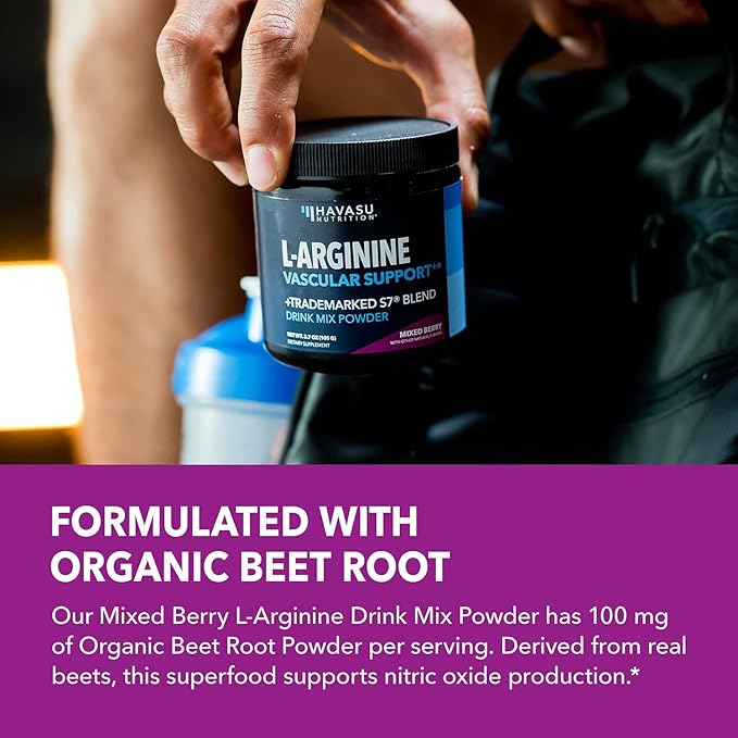 L-Arginine Powder - Nitric Oxide Supplement for Men and Women with L-Citrulline and Beet Root - Pre and Post Workout Support for Endurance and Recovery - Mixed Berry Flavor 1 Month Supply (30 Scoops)