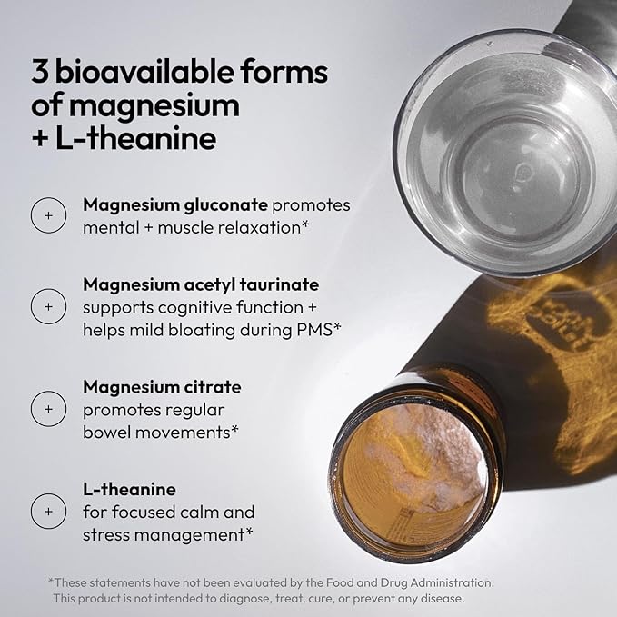 Moon Juice Magnesi-Om Magnesium Powder Supplement - Chelated Magnesium Complex + L-Theanine Blend for Rest Relaxation &amp Regularity - Vegan Non-GMO &amp No Sugar Unflavored 3.9 oz 30 Sevings