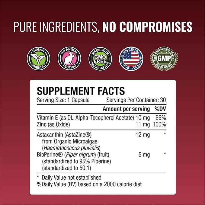 Approved Science® Astaxanthin 12 mg - Extra Strength Antioxidant - Supports Heart Eyes Skin - 30 Vegan Capsules - 1 Month Supply