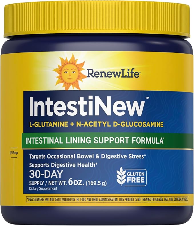 Renew Life IntestiNew Intestinal Lining Support Formula Powder Supplement Supports Digestive Health L-Glutamine Dairy Soy and gluten-free 5.7 oz.