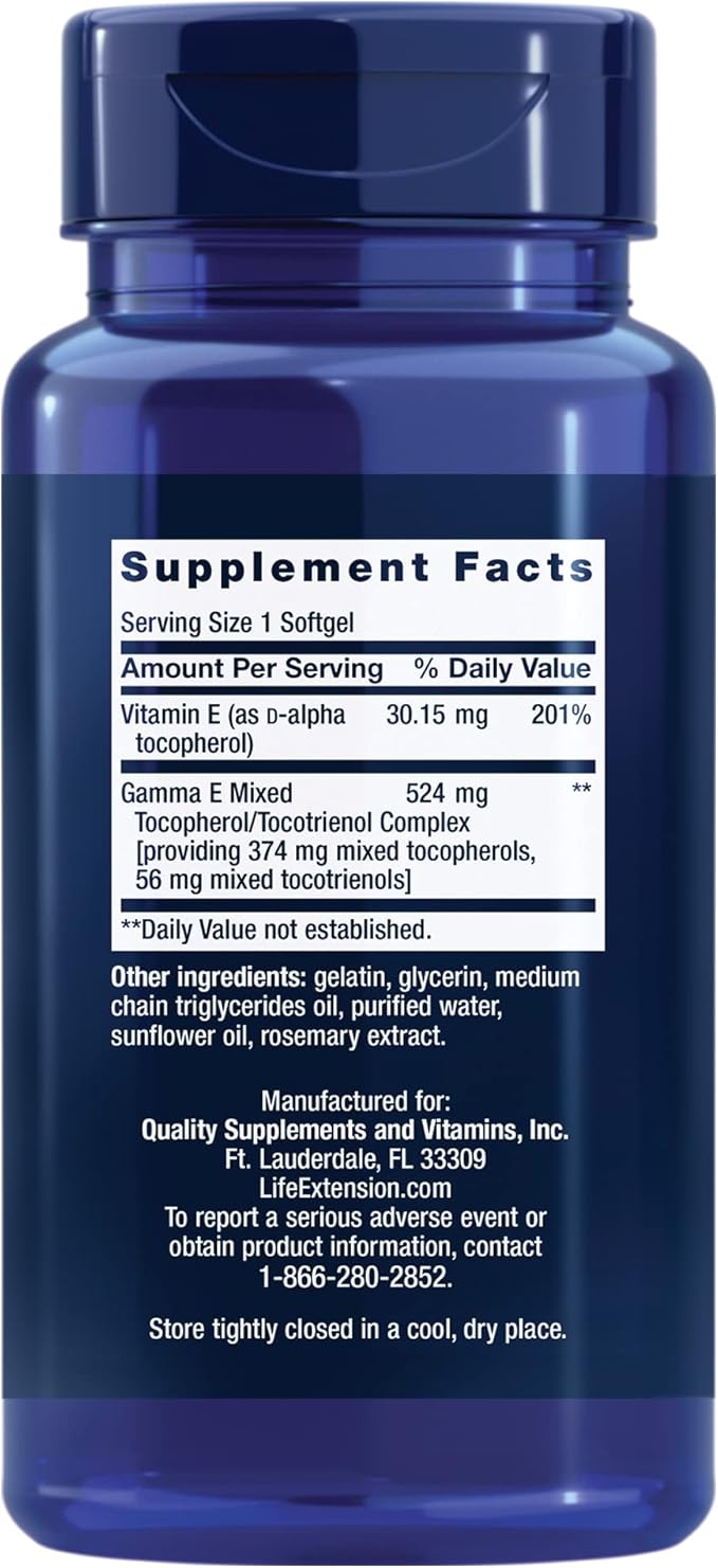 Life Extension Gamma E Mixed Tocopherols &amp Tocotrienols – Complete Vitamin E Spectrum Antioxidant Protection – Non-GMO Gluten-Free – 60 Softgels (Pack of 2)