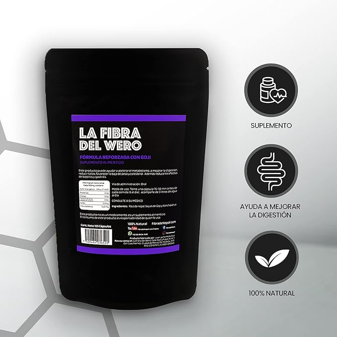 FIBRA DEL WERO | Cactus Fiber with Goji Fruits | 100% Natural Supplement | Package “Three Months”