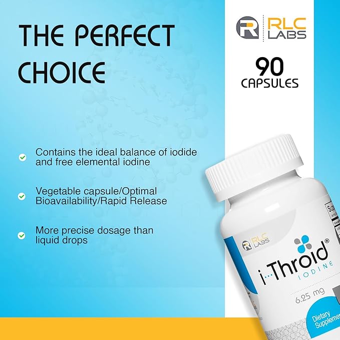 RLC Labs i-Throid 6.25 mg - Thyroid Supplements for Hypothyroidism Iodide Supplements for Thyroid Support Healthy Metabolism Thyroid Support for Women and Men - 90 Vegetarian Capsules (Pack of 2)