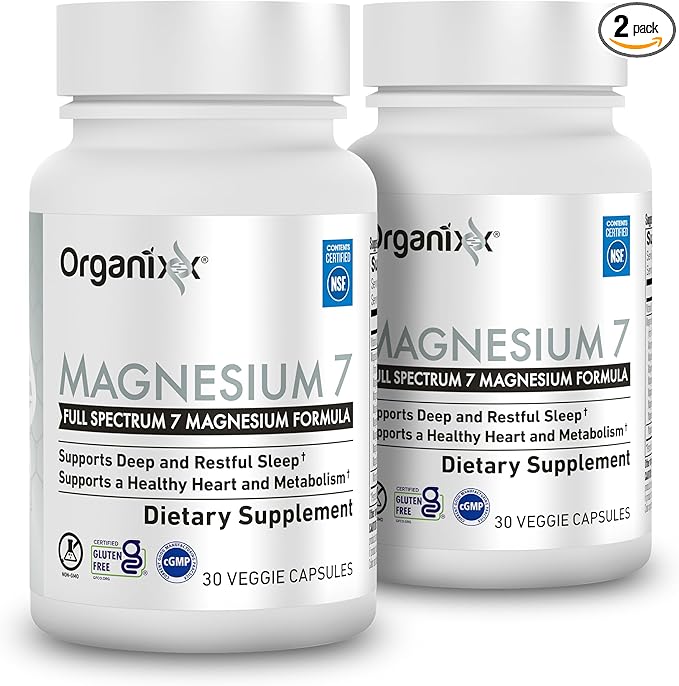 Organixx Magnesium Glycinate Supplement for Support Sleep Muscle &amp Heart Health 7 Type Magnesium Complex with Vitamin B6 Manganese Citrate Gluten Free Vegan Non GMO (30 Count 2 Pack)