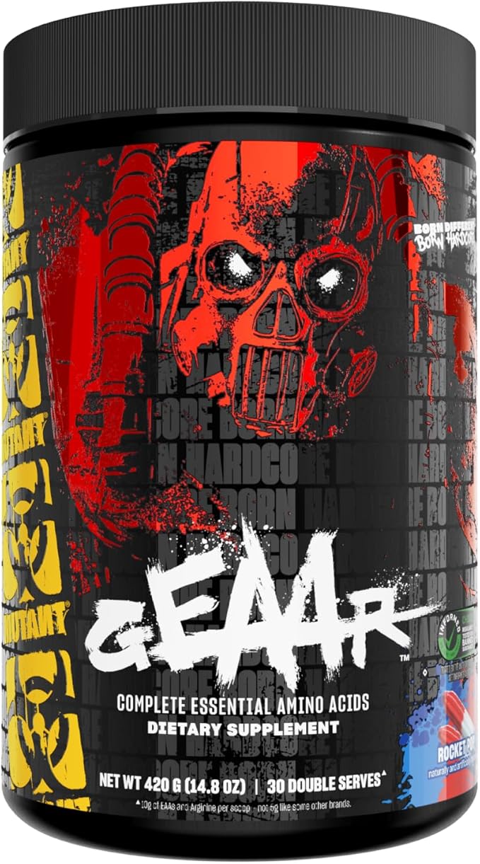 Mutant GEAAR - 9.4g of EAA Powder + Arginine 7g BCAAs 4g Leucine Electrolytes Coconut Water Delicious Taste - 30 Servings - Rocket Pop