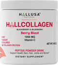 Hallusa Natural Hydrolyzed Collagen Powder (Type I III) 4000mg + 1000mg Vitamin C 5.82 oz (30 Servings) Healthy Hair Skin Nails Bone &amp Joint Support BlackBerry &amp Blueberry Flavor