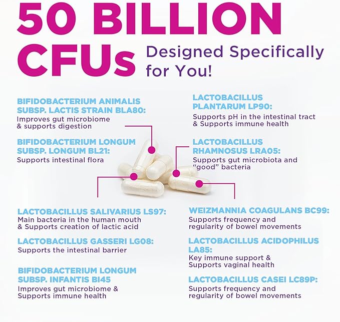 Probiotics 50 Billion CFU per Serving - 10 Strains + Prebiotics - Digestive Health Gut &amp Immune Support - Supports Occasional Constipation Gas &amp Bloating for Women &amp Men Shelf Stable - 1