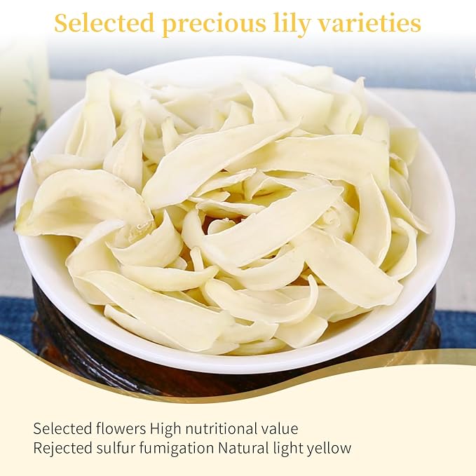 Baihuatang Natural Dried Lily Bulbs 200g (7oz) Herbal Tea Dried Lily Buds Bulbs Bai He Lilies for Tea Cooking Porridge Sulfur Free No Additives 百合干龙牙百合 银耳莲子百合羹原料