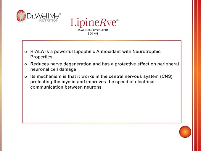Dr.WellMe Lipinerve R Alpha Lipoic Acid 300mg Capsules Per Serving - an Antioxidant Supplement Kosher | Halal 30 Count - Made in USA