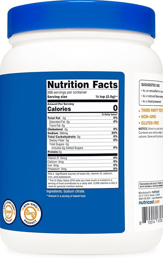 Nutricost Sodium Citrate Powder 2LB (32.4oz) - Food Grade Non-GMO - Emulsifier Natural Flavor Enhancer Food Preservant
