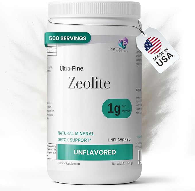 Organic Excellence Zeolite Clinoptilolite Powder – Pure Micronized Mineral Supplement – Supports Gut Health Cleansing Support &amp Internal Balance – Non-GMO Vegan – 500 Servings