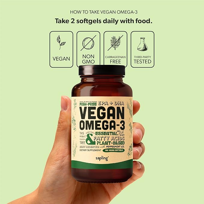 Vegan Omega 3 Supplement - Plant Based DHA &amp EPA Fatty Acids - Carrageenan Free Alternative to Fish Oil Supports Heart Brain Joint Health - Sustainably Sourced Algae Fish Oil Free - 180 Softg