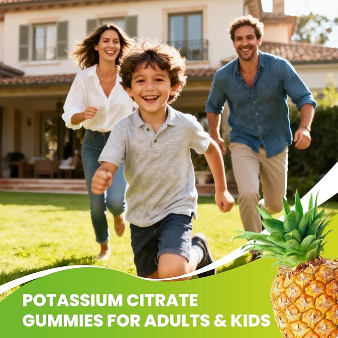 2 Pack Potassium Citrate Gummies 1200mg Sugar-Free Potassium Supplement for Adults &amp Kids - Supports Muscle Health Leg Cramps &amp Electrolyte Balance Vegan Pineapple Flavor 120 Count