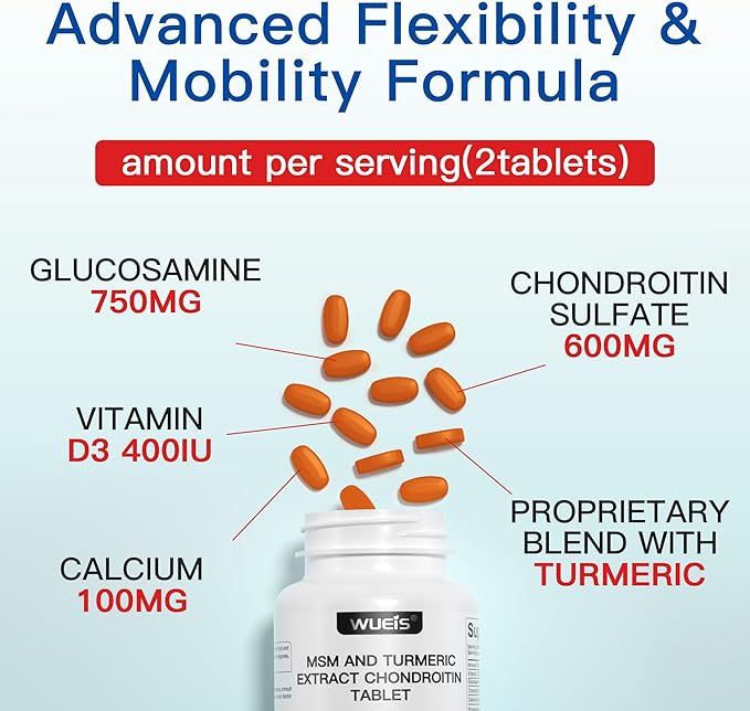 Turmeric Glucosamine MSM Joint Supplement for Men &amp Women Plus Vitamin D3 Collagen Type II &amp Hyaluronic Acid Supports Joint Comfort Flexibility &amp Mobility 60 Tablets (30-Day Supply)