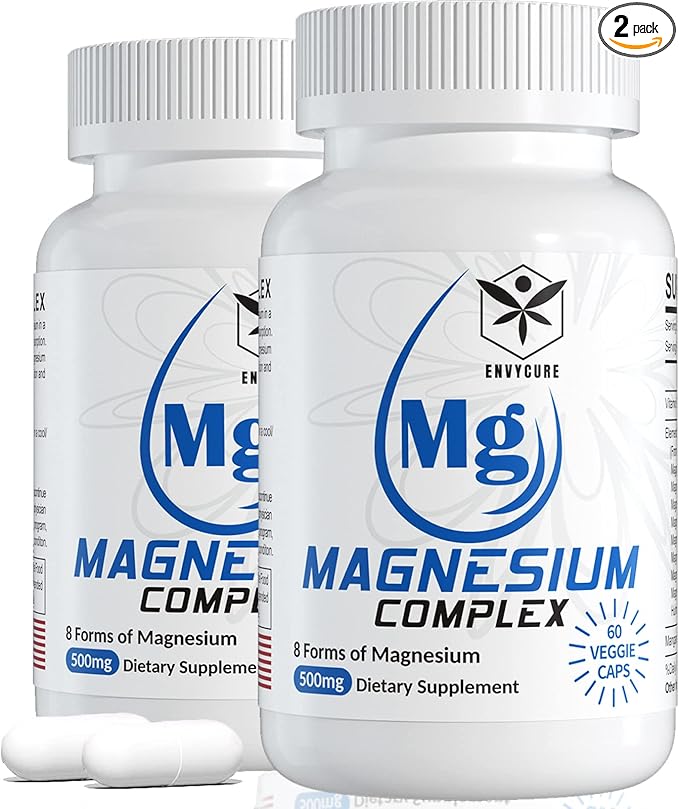Magnesium Complex Supplement 8 Forms 500mg Magnesium Glycinate Malate Citrate High Absorption Mg for Calm Sleep Mood &amp Healthy Muscle Pack of 2 Total 120 Vegan Capsules