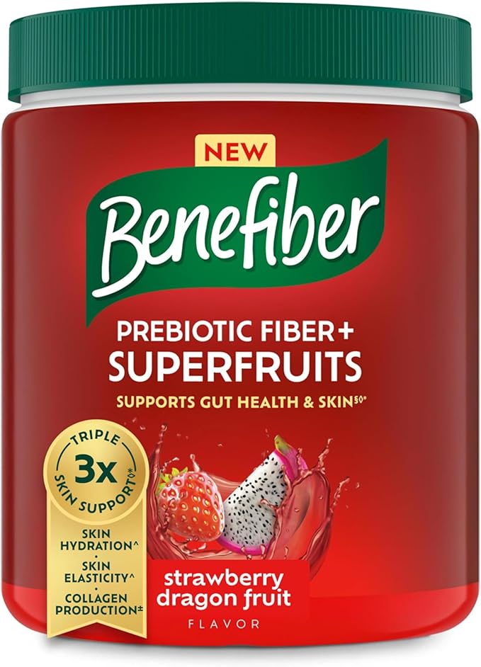 Benefiber Prebiotic GLP-1 Friendly Fiber + Superfruits Dietary Supplement Strawberry Dragon Fruit Flavor 8.8 oz (250g)