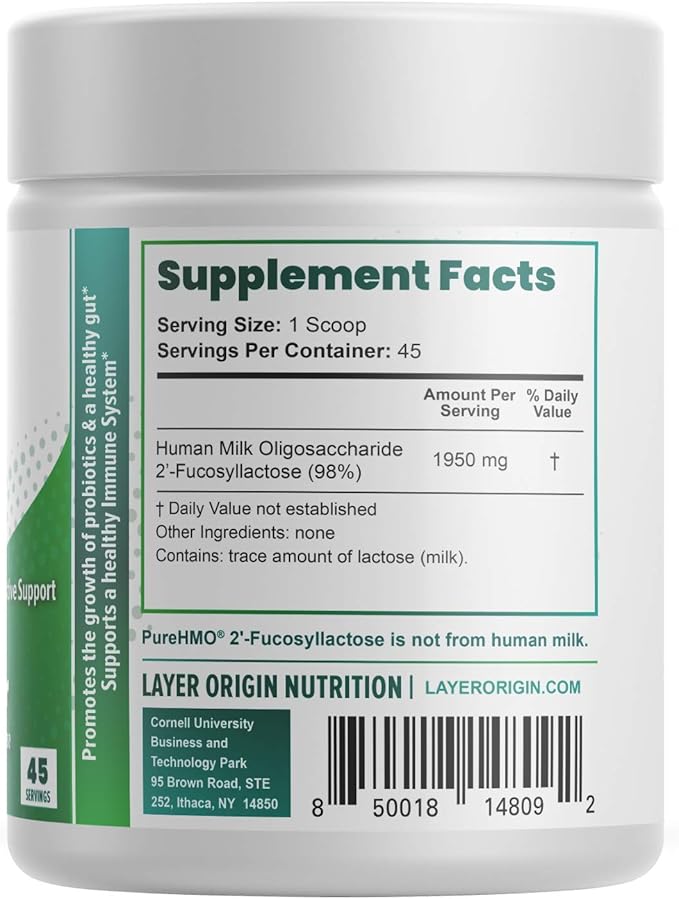 Layer Origin | PureHMO Human Milk Oligosaccharide (HMO 2'-FL) Prebiotic Fiber Powder - Feed 200 Billion Probiotics/Scoop 45 Servings