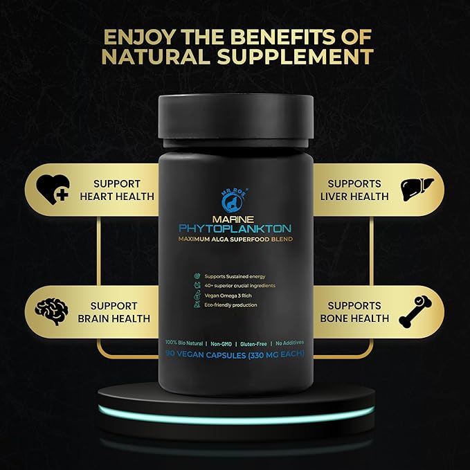 Marine Phytoplankton Capsules – 90 Vegan Capsules – Natural Energy Immune and Cognitive Support – Omega-3 Nannochloropsis gaditana Superfood Non-GMO Gluten Free