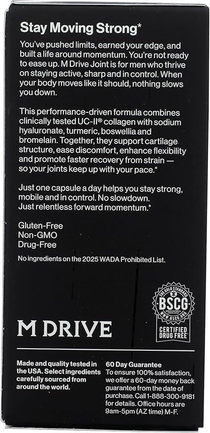 Mdrive Joint Support Supplement for Men - Supports Healthy Joint Function Flexibility Comfort &amp Mobility - Features UC-II Collagen Turmeric Curcumin &amp Sodium Hyaluronate from Hyaluronic Aci