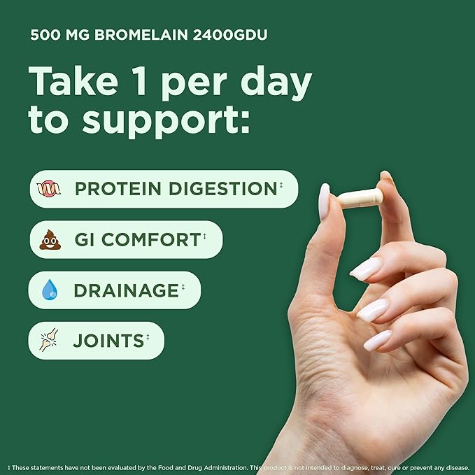 Yuve High Potency Bromelain 500mg 2400GDU Digestive Enzymes - Gut &amp Joint Health from Pineapple - Helps Digesting Proteins - Plant-Based Non-GMO 3rd Party Tested - 120 Capsules
