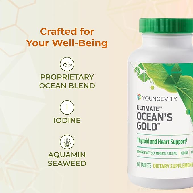 Youngevity Ultimate Ocean's Gold – Supports Thyroid Health Heart Function and Hormone Balance with Ocean-Derived Nutrients - 60 Tablets (Pack of 1)