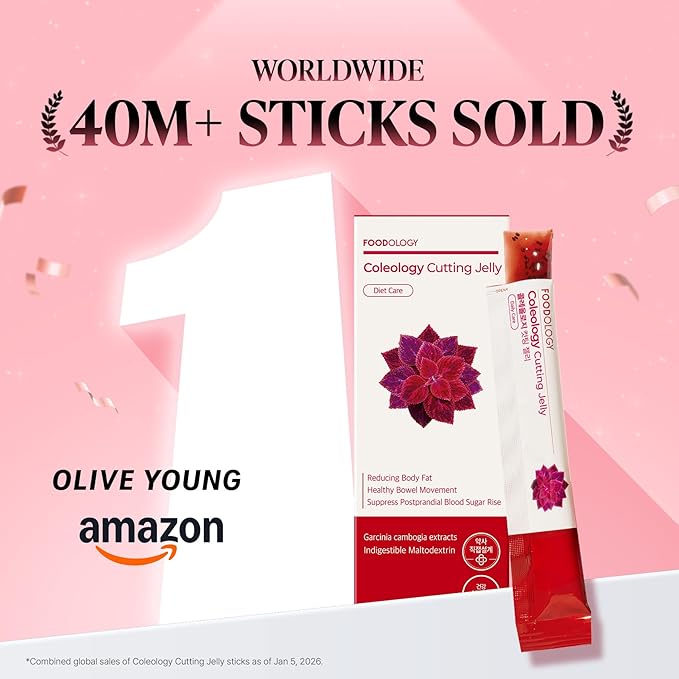 FOODOLOGY Coleology Cutting Stick Jelly (Pomegranate) – Dietary Fiber Supplement for Healthy Weight Management Chia Seeds &amp Garcinia Cambogia Korean Beauty with Collagen – 10 Sticks