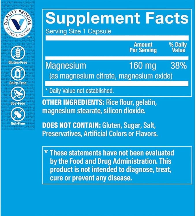 The Vitamin Shoppe Magnesium Citrate 160MG - Muscle Relaxation Bone Health &amp Energy Production Highly Absorbable (300 Capsules)