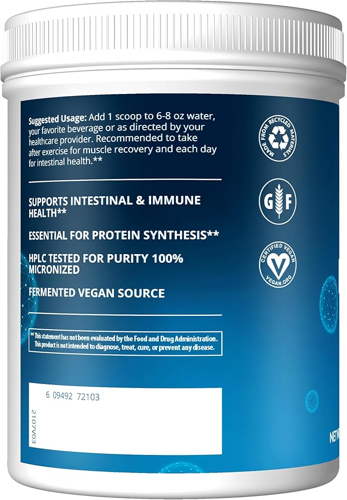 MRM Nutrition L-Glutamine Powder | Pure Fermented Amino Acid for Gut Health Recovery &amp Muscle Support | 5000mg Vegan Formula | Mixes Easily | 200 Servings