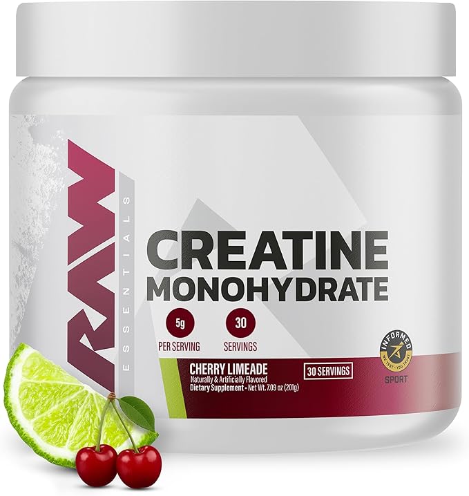 RAW Nutrition Creatine Monohydrate Powder Cherry Limeade (30 Servings) - Micronized Creatine Monohydrate Supplement for Workout Performance Build Muscle &amp Strength - Creatine Powder for Men &amp