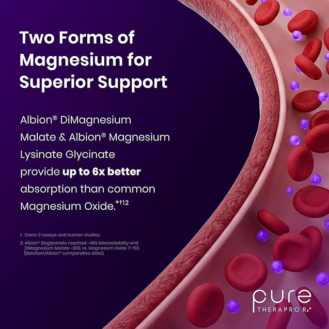 Pure TheraPro Rx Optimum Magnesium Lysinate Glycinate &amp Di-Magnesium Malate Made in USA | 2 Month Supply | Chelated for Maximum Absorption Supports Bone Health &amp Energy Non-GMO