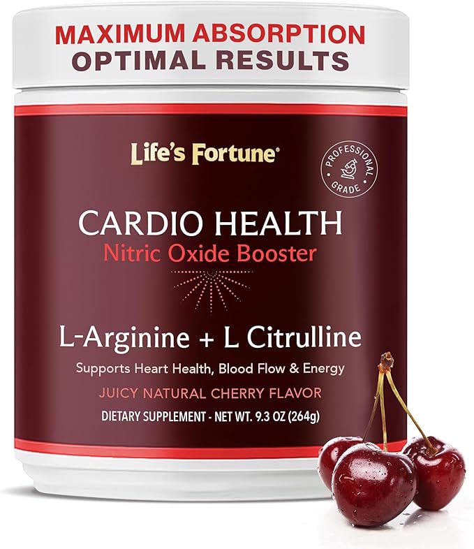Life's Fortune 5000mg L- Arginine Supplement Powder &amp 1000mg L-Citrulline High Potency Nitric Oxide Health Booster Endurance Workout Performance Natural Cherry Flavor (20 Servings)