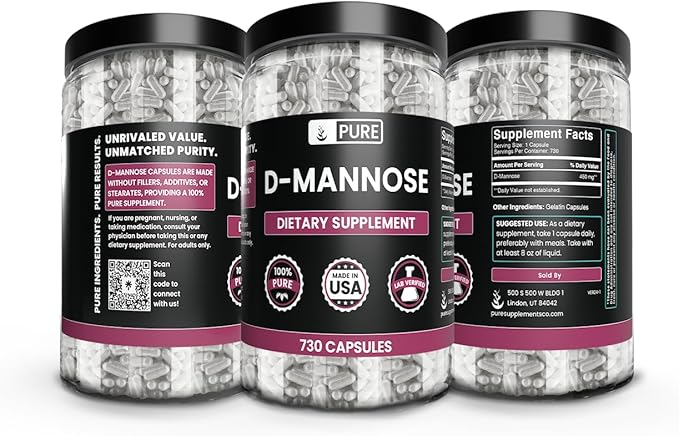 PURE ORIGINAL INGREDIENTS D-Mannose (730 Capsules) No Magnesium Or Rice Fillers Always Pure Lab Verified