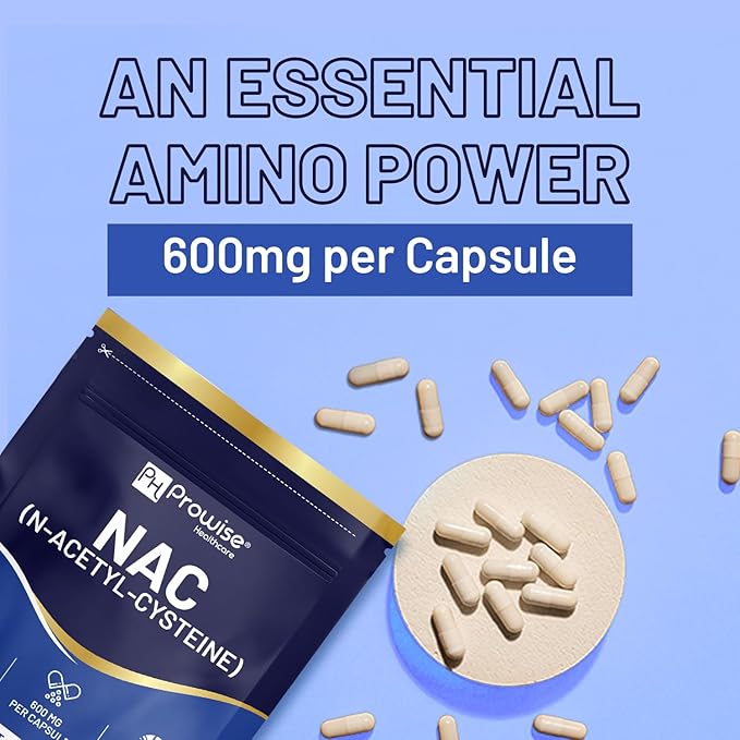 NAC N-Acetyl-Cysteine 600mg | 300 Capsules | Vegan N-Acetyl-Cysteine Nutritional Supplements | High Bioavailability &amp Letter Box Friendly | UK Manufactured by Prowise Healthcare