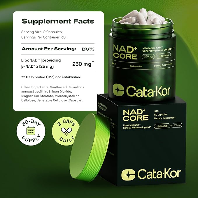 NMN Supplement Alternative – Liposomal NAD+ Supplement – Third-Party Tested – NAD CORE – 30-Day Supply – 60 Capsules