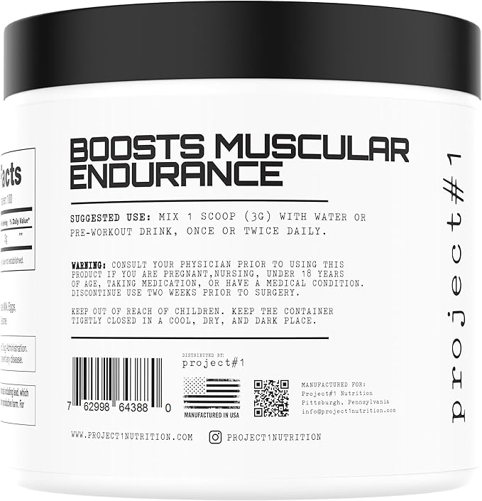 Project #1 Beta-Alanine Powder Unflavored 100 Servings Muscular Endurance Support 300g
