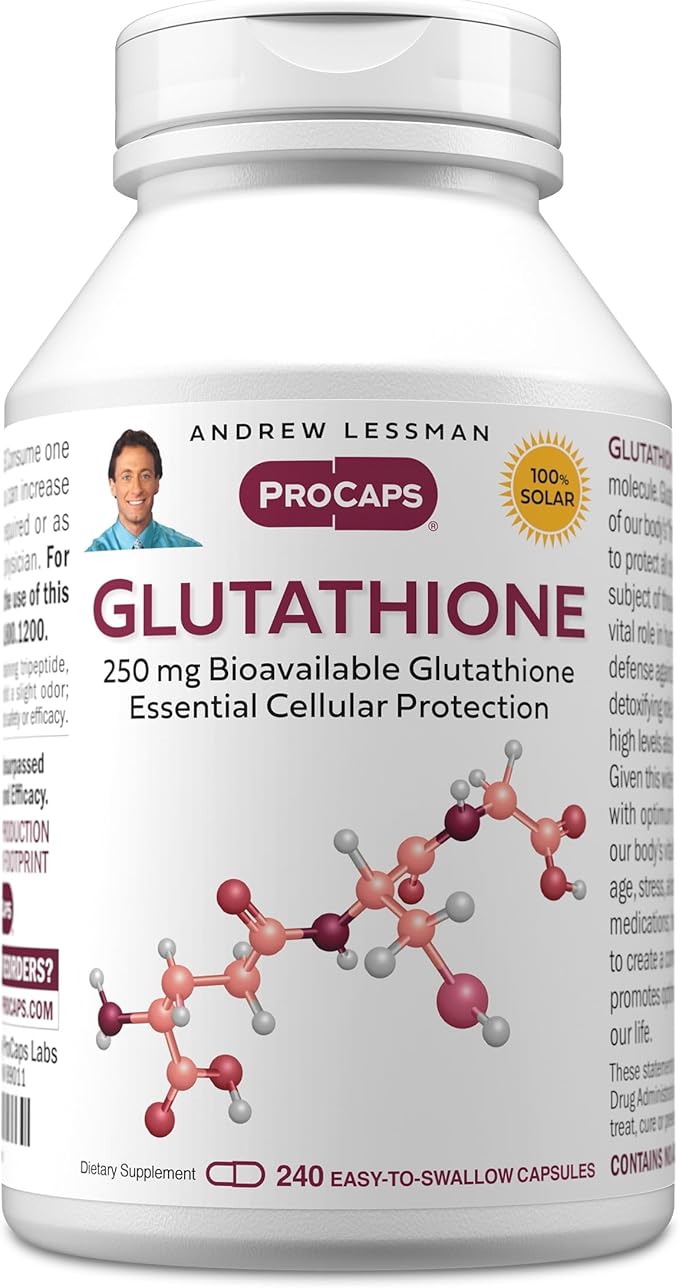 ANDREW LESSMAN Glutathione 250 mg - 240 Capsules - Powerful Antioxidant Reduces Oxidative Stress. Bioavailable Protects Cells Tissues Organs. Supports Immune Health. Easy-to-Swallow Capsules.