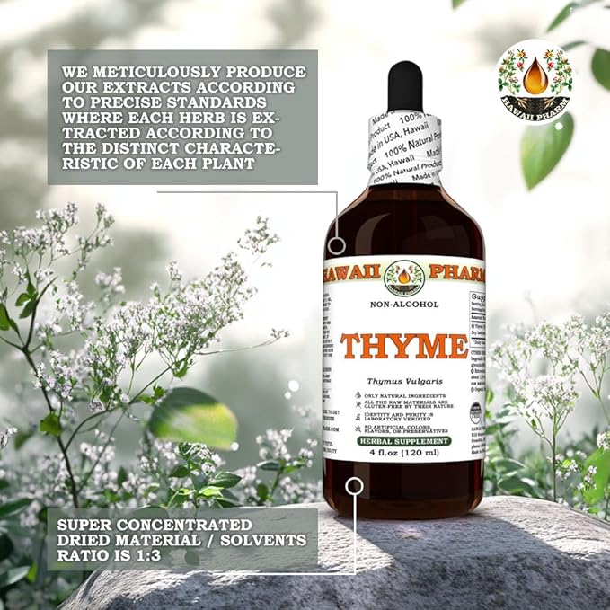 Thyme (Thymus Vulgaris) Dry Leaf Glycerite All Natural Vegan Lab Tested Alcohol-Free Liquid Extract - 2 fl.oz