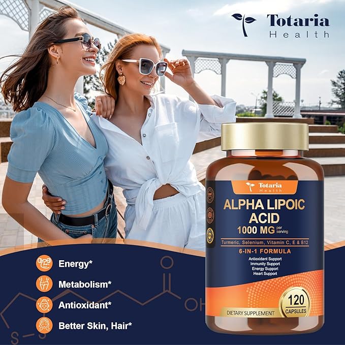 Totaria Alpha Lipoic Acid 1000mg + R Lipoic Acid 600mg - ALA Supplement Antioxidant for Neuropathy Support Nerve Health