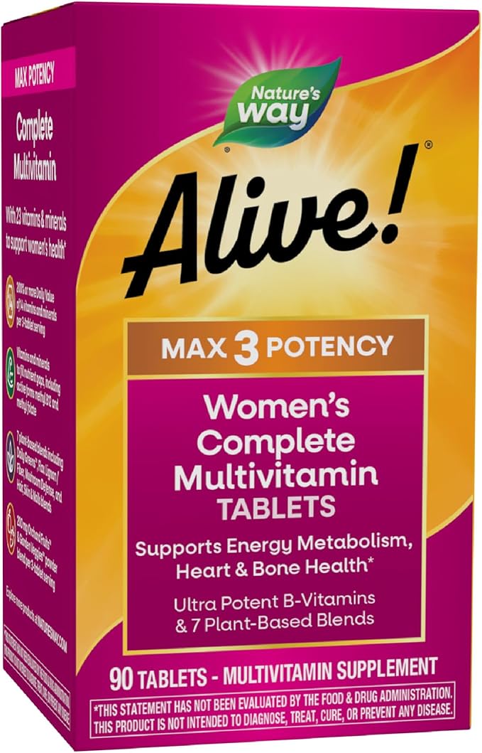 Nature's Way Alive! Max3 Daily Women's Multivitamin Food-Based Blends (1130mg per serving) and Antioxidants 90 Tablets