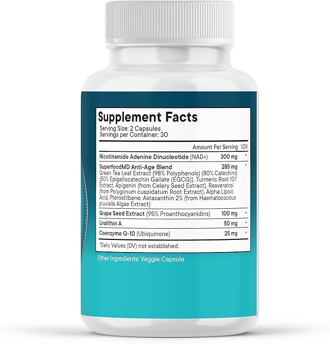 NAD+ Supplement - Liposomal + Resveratrol for Women &amp Men Astaxanthin CoQ10 Alpha Lipoic Acid Green Tea Urolithin - 180 Capsules