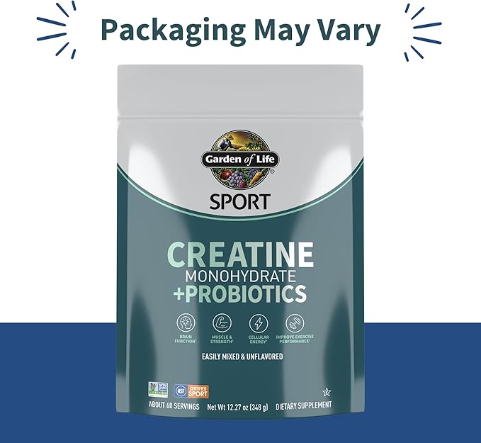 Garden of Life Creatine Monohydrate Powder for Women &amp Men Micronized Pre Workout with Probiotics for Muscle Strength Sport Amino Energy About 60 Easy to Mix Unflavored Servings (Pack of 2)
