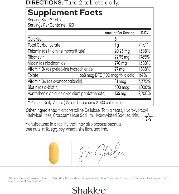 Shaklee - B-Complex- The Ultimate Energy Boost with Patented Bioactivated Absorption System™ - B Vitamins for Enhanced Well-Being - Supports Energy Cardiovascular and Brain Health - 240 Tablets
