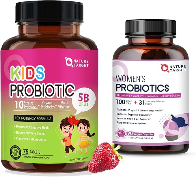 NATURE TARGET Probiotics for Women Digestive Health + Kids Probiotic Chewable