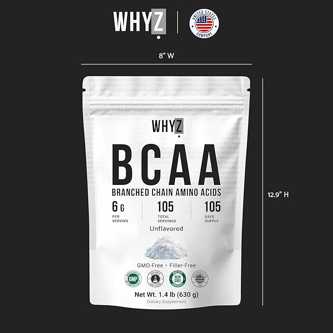 BCAA Powder 2:1:1 Unflavored Branched Chain Amino Acids for Men and Women Pure BCAA Energy Powder for Mixing in Drinks &amp Shakes Non-GMO No-Additives 105 Servings 1.4 lb (630g)