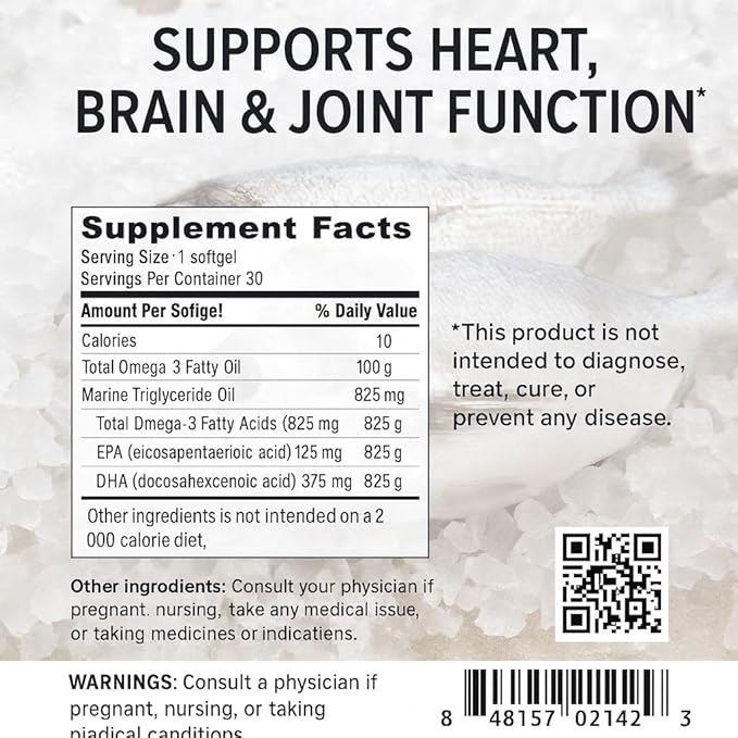 FFTSH EPA Fish Oil Capsules – Triple Strength Omega-3s Molecularly Distilled for Clean Quality 120 Softgels for Daily Nutritional Support